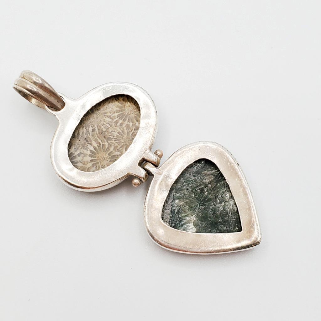 3” Solid Silver Hinged Statement Pendant Fossils … - image 6