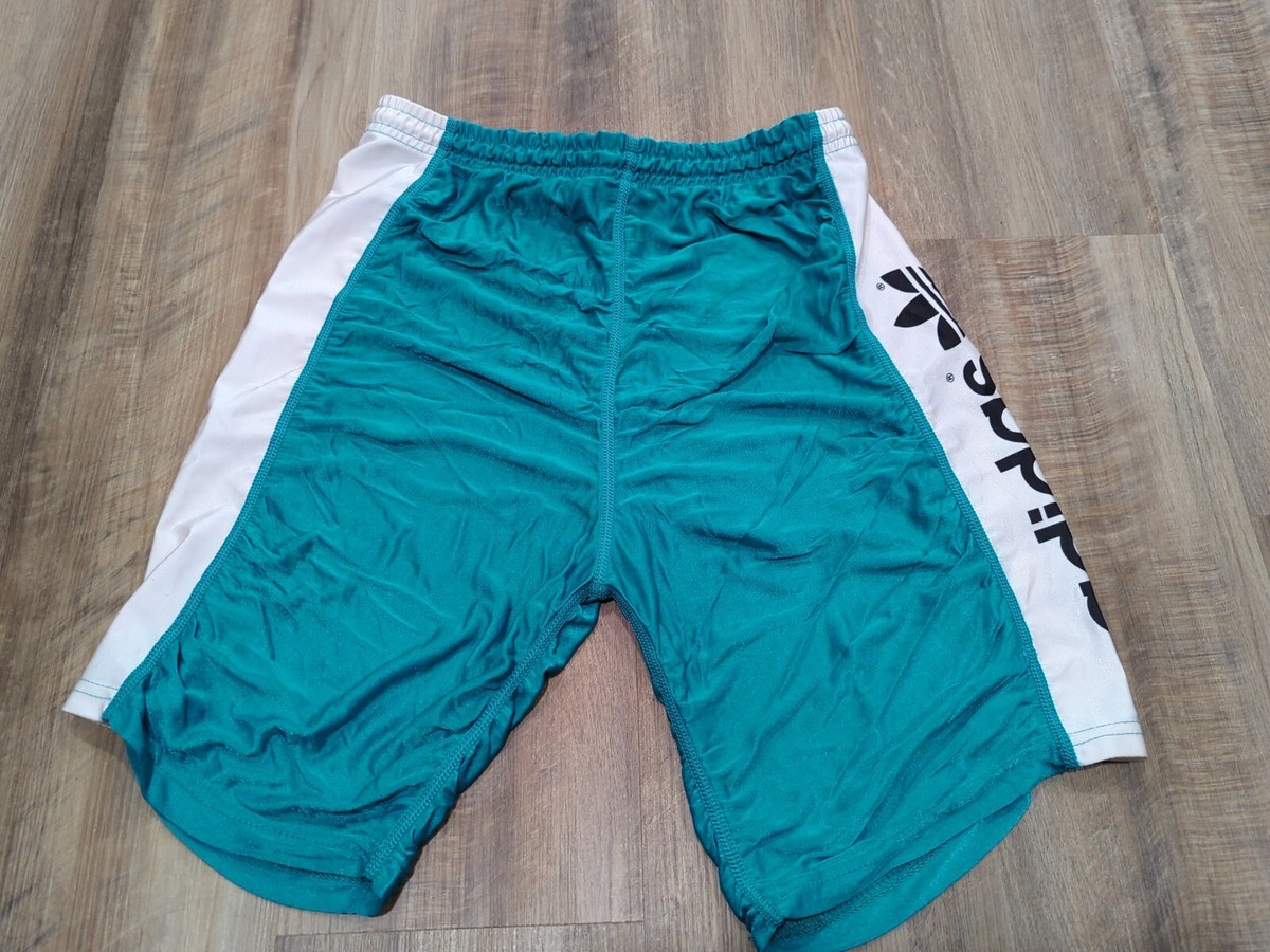 VINTAGE ADIDAS TEAL NYLON SHORTS 80S SIZE Large Triathlon Running Biking