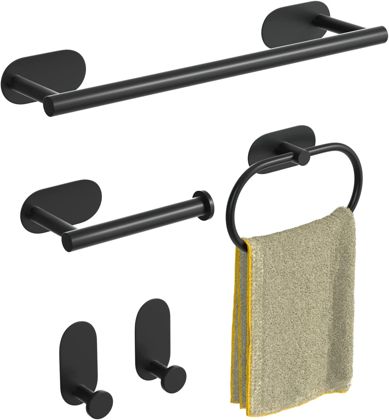 5 Kit Bagno Accessori Con Barra Portasciugamani Da 40 Cm Anello Portasciugamani