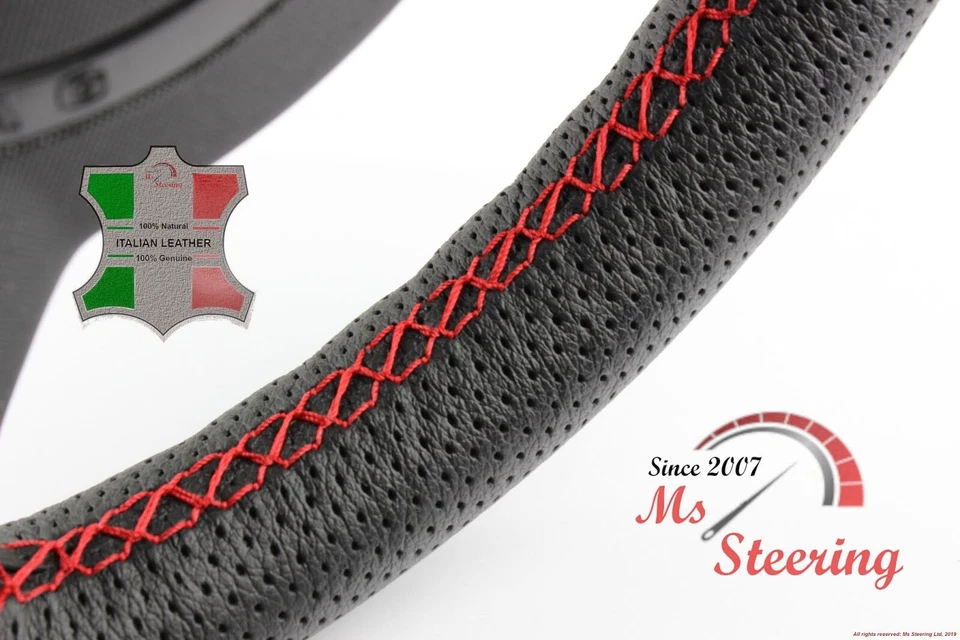 FOR SCION IQ 12-15 PERF LEATHER STEERING WHEEL COVER RED 2 STIT - Image 2 of 4