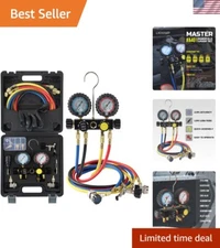 4-Valve Refrigerant Gauge Set with Colorful Hoses & Quick Couplers for Mechanics