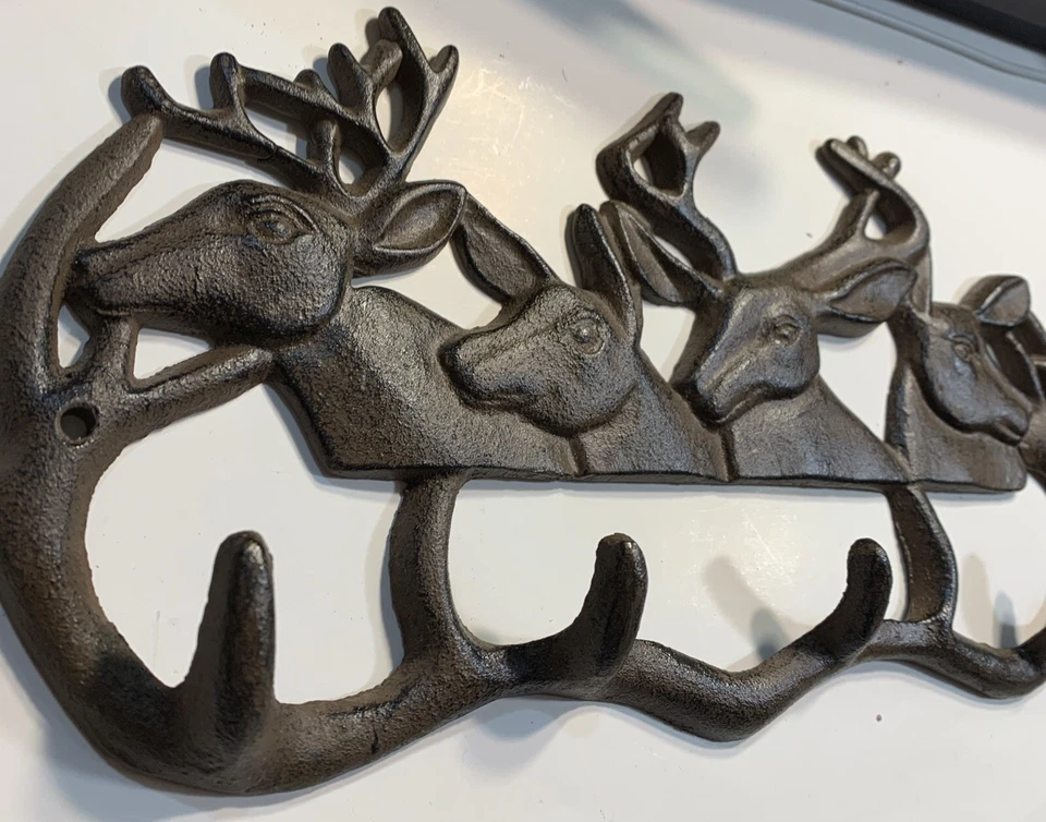 鹿 4 钩外套衣架,伟大的狩猎小屋小屋装饰金属棕色/黑色 — 第 2/4 张图片