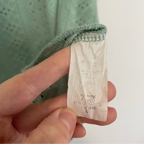 W5 ANTHROPOLOGIE Eyelet Tie Front Top Aqua Green Blue Short Puff Sleeve Medium M - Picture 7 of 9