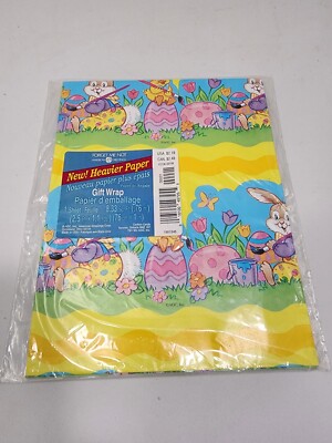 Vtg Easter Bunny Egg Gift Wrap Wrapping Paper Forget Me Not American Greetings