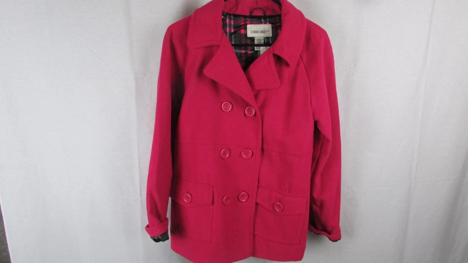 Cherokee Niñas 14-16 Rosa Caliente Poli Lana Invierno Guisante Abrigo Chaqueta Nuevo Con Etiquetas Foto 2 de 4