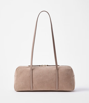 NEW LOFT Versa Suede & Pebbled Leather East West Bag Purse in Taupe 100% Suede