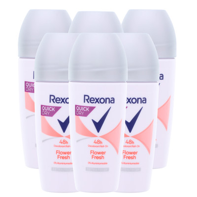 6 x Rexona Deo Roll-On Flower Fresh Ohne Aluminium je 50 ml Floraler Duft