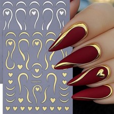 Gold Heart Nail Art Stickers Valentines Nail Stickers Metallic Heart  French