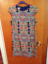 London Style Paisley Shift Dress Black Multicolor Sleeveless Knee Length Size 14