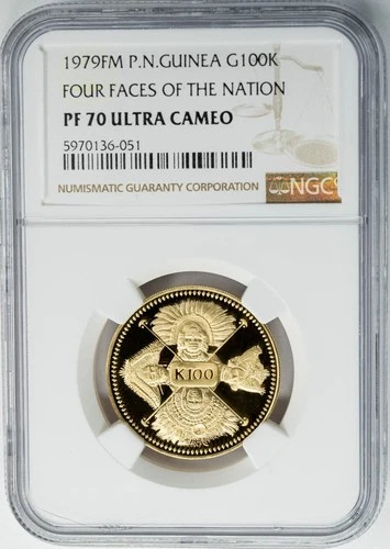 1979FM New Guinea Papua Gold 100 Kina 4 Faces PR70 UCam NGC 950631-10
