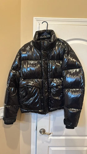 Taglia Large Giubbotto piumino unisex AMIRI nero cappuccio rimovibile AUTENTICO