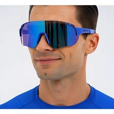 Sport Men Sunglasses Fashion Blue Mirrored Lens Shield Visor Cycling Running