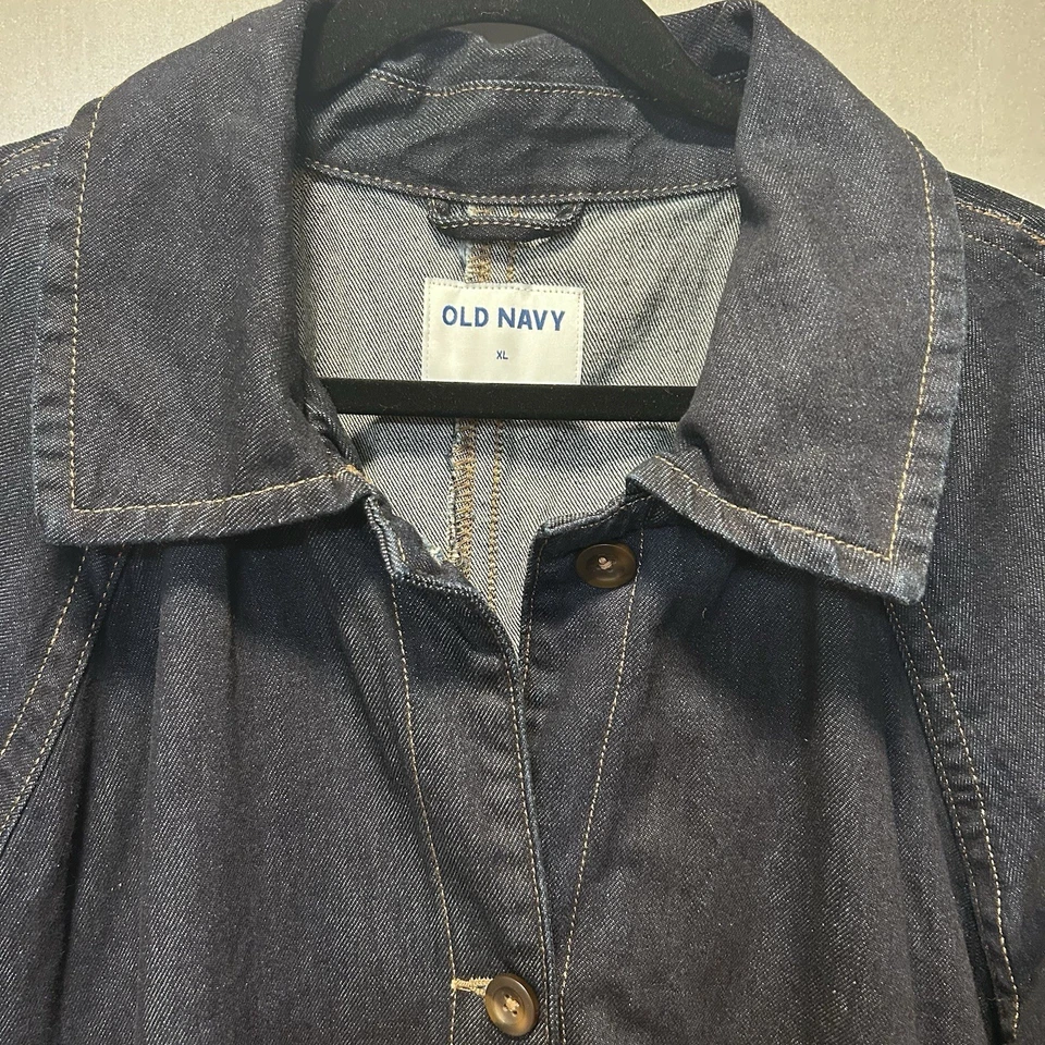 NUEVA Chaqueta Abrigo Larga Denim Azul Marino Antigua Talla XL Calce Relajado Lavado Oscuro Foto 4 de 4