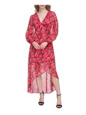 GUESS Womens Black Lined Knot Balloon Sleeve Maxi Party Faux Wrap Dress 2