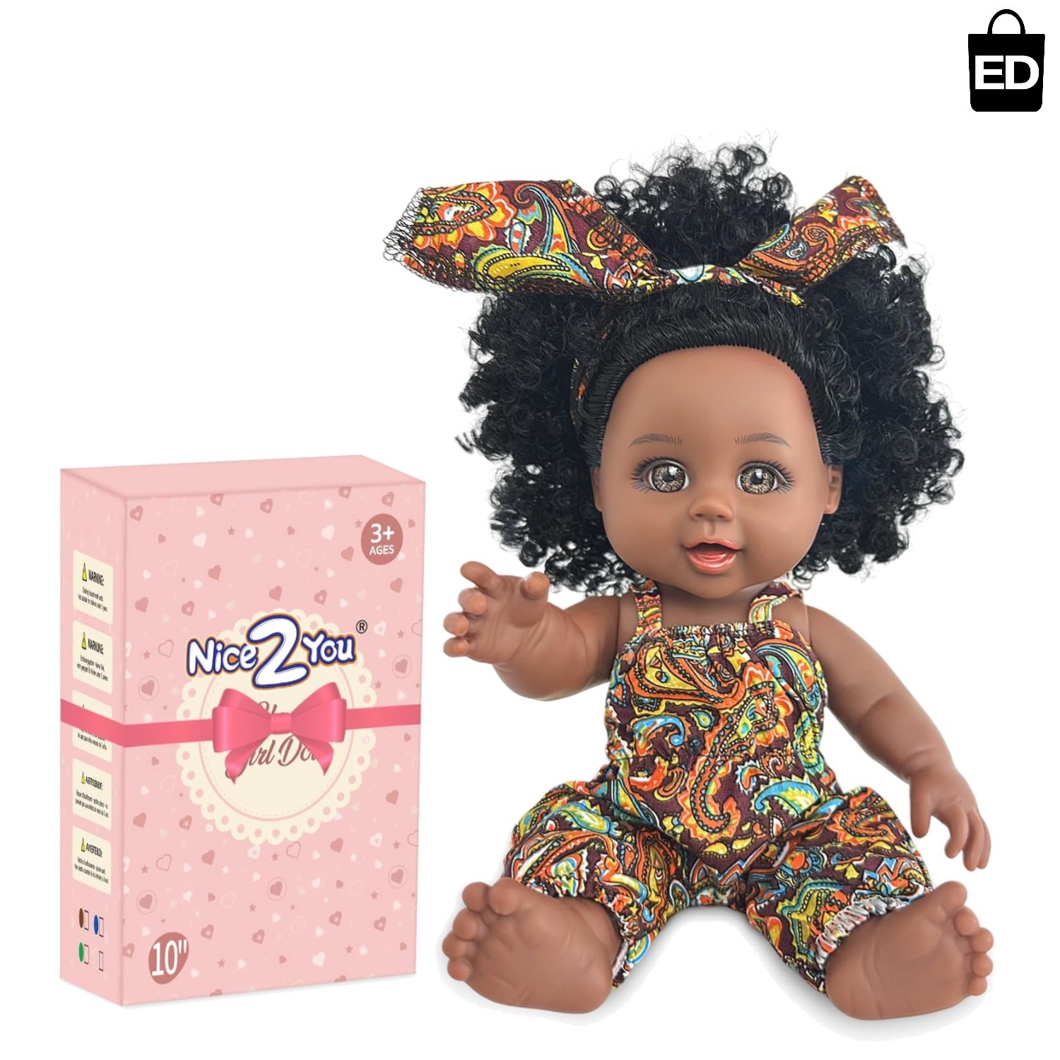 Adorable 10'' African American Baby Doll with Outfits - Encourages Imagination