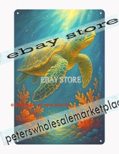 Celestial Sea Turtle Glow Tin Sign � Underwater Fantasy Metal Wall Art
