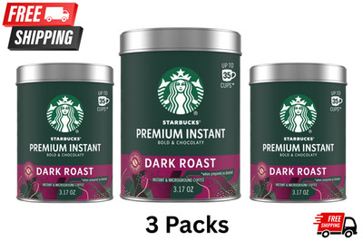 (3 Pack) Starbucks Premium Instant Coffee, Dark Roast, 100% Arabica, 3.17 Oz Ea