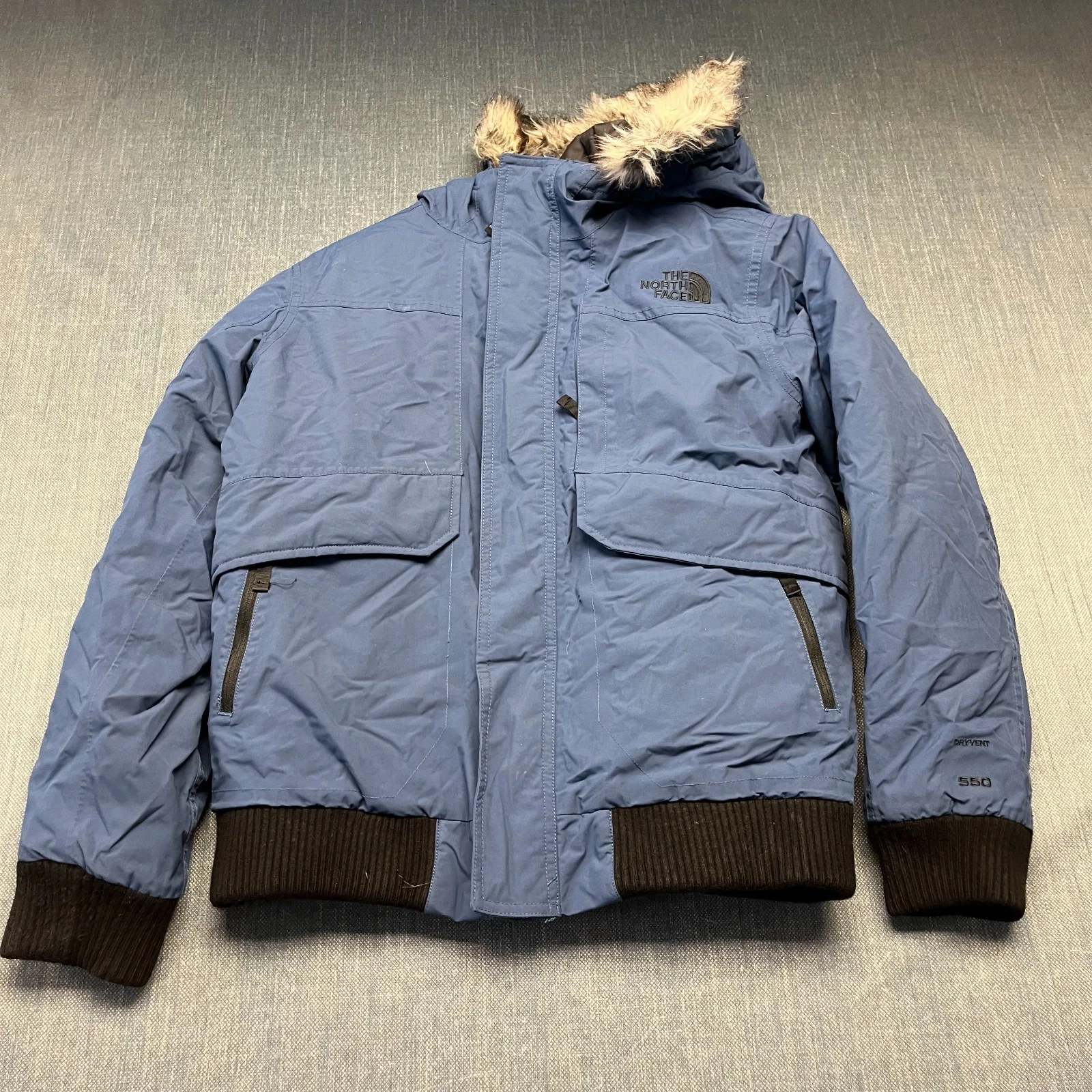 The North Face Boys Bomber Jacket Size L 14/16 Blue DryVent 550 Hood Gotham Down