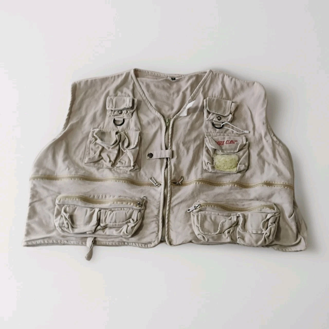 Eagle Claw Fly Fishing Vest Men's XXL Beige Canvas Multi Pocket Utility Tactical