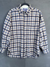 Vintage Pendleton Wool Board Shirt Large Flannel Plaid Navy Blue 70s USA Unisex
