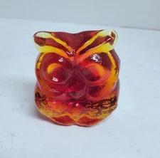 Blenko Glass Owl Amberina Paperweight 1960s Mid Century Vintage
