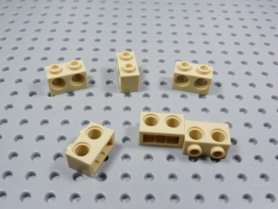 LEGO Lot of 6 Tan 1x2 Technic Bricks w/ 2 Pin Holes AR