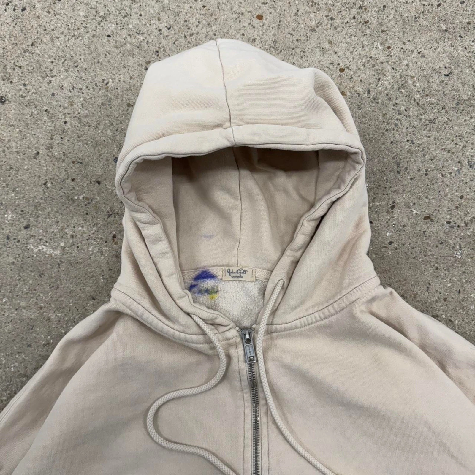 OFF WHITE Felpa con cappuccio e zip bianca beige John Galt Essentials surfista skater adatta a grandi