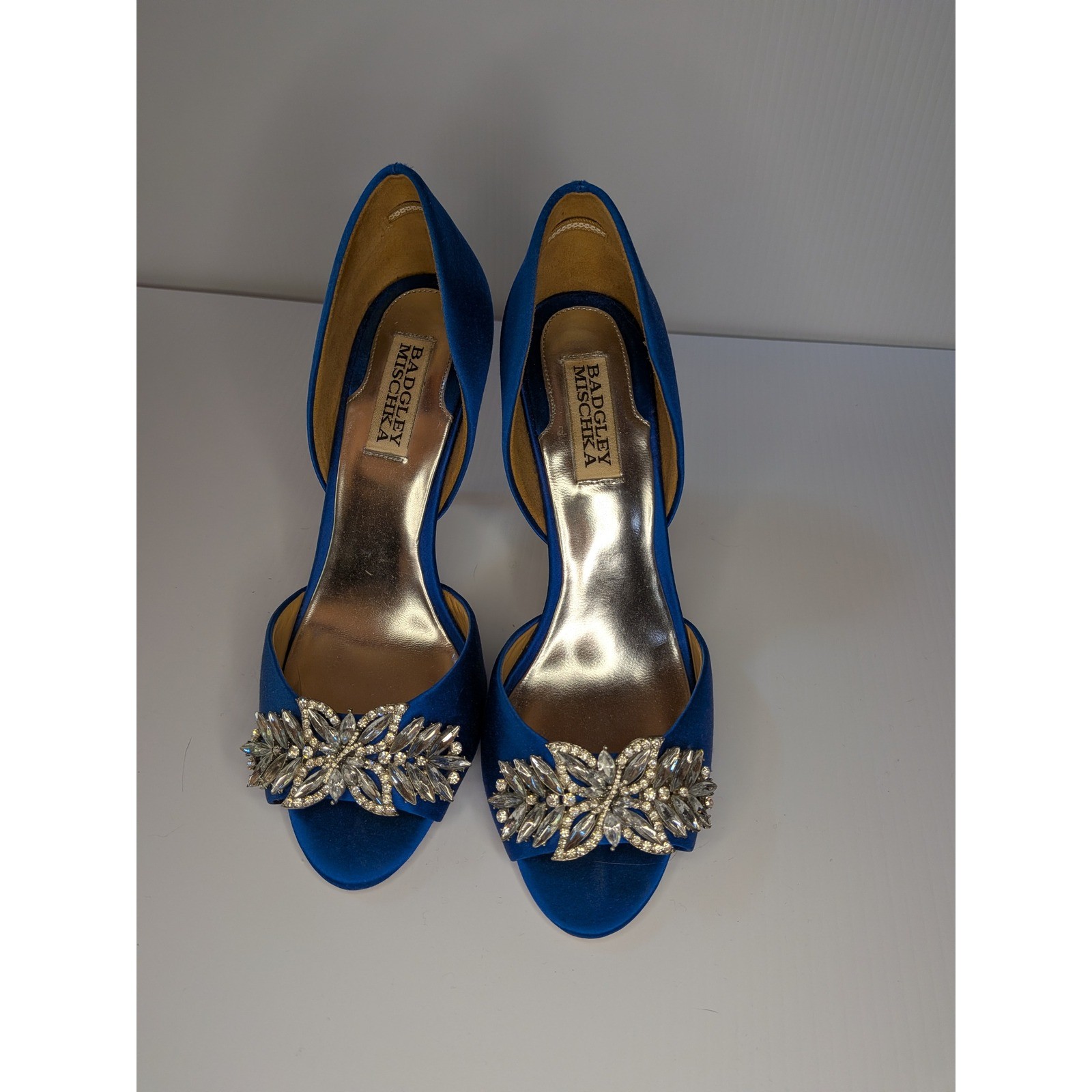 Badgley Mischka Royal Blue Satin Peep Toe Heels Size 6.5M