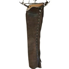 Handmade Dark Brown Leather Shotgun Chaps with Fringe Western Cowboy Rodeo Gear