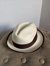 GENUINE ECUADOR MONTECRISTI PANAMA HAT HANDWOVEN ECUADOR MEDIUM FEDORA BROWN BAN