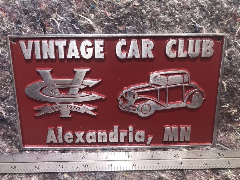 Vintage Car Club Plaque - Vintage Car Club - Alexandria, MN - Cast Aluminum