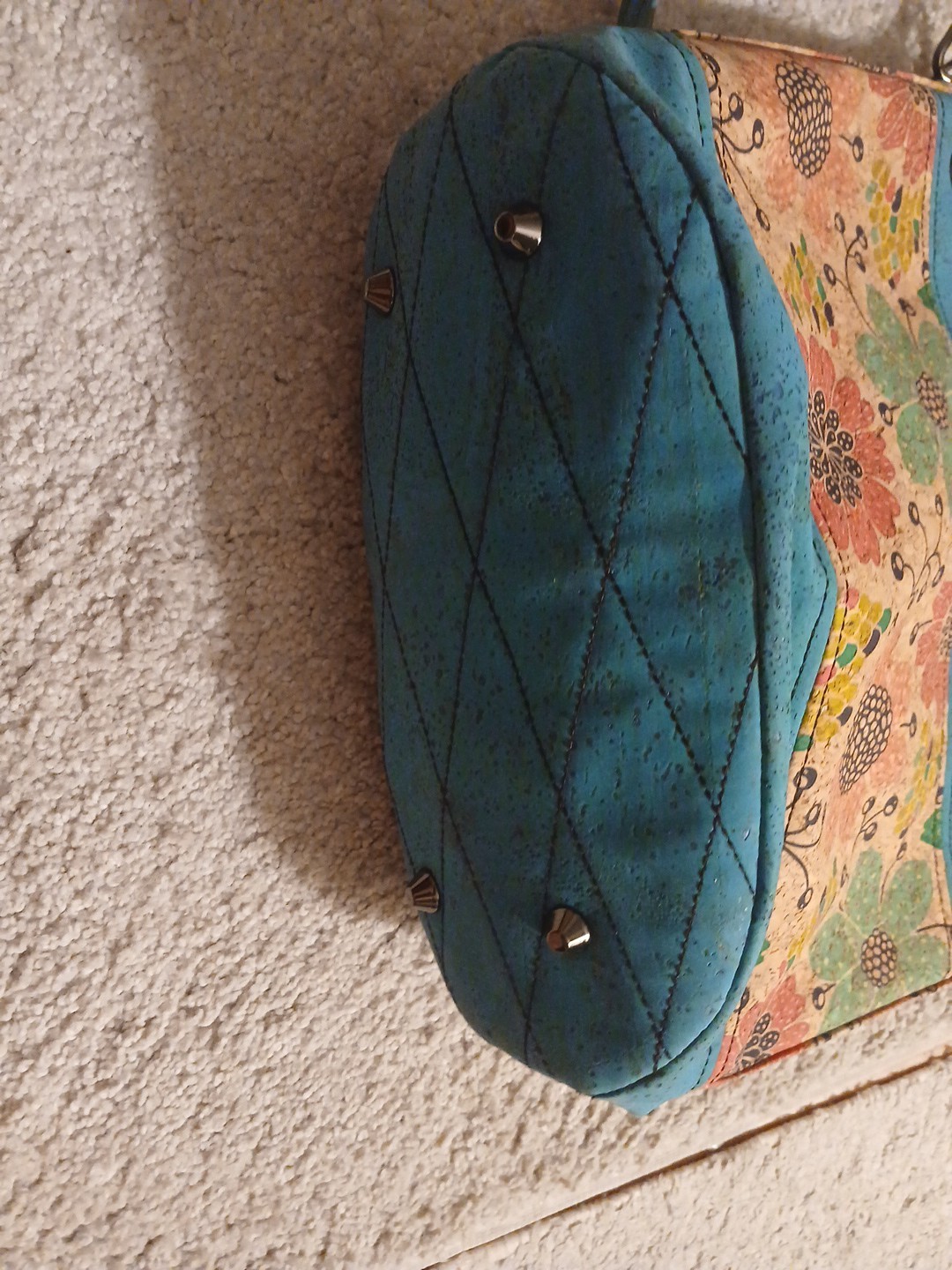 Teal Border/ Multi Colored Flowered Handbag - image 8