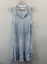 Michael Kors Women's Blue Paisley Ruffle Hem Sleeveless Tunic Dress XS