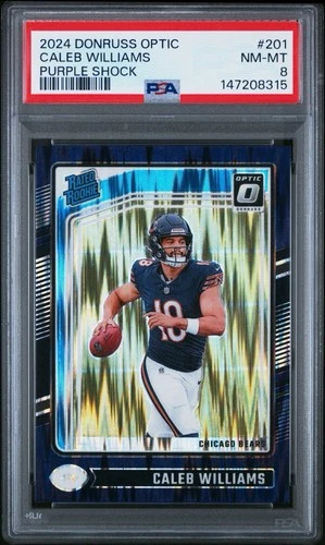PSA 8 2024 Panini Donruss Optic Caleb Williams RC Purple Shock Rated Rookie Bear