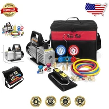 Powerful 4CFM Vacuum Pump HVAC Kit - 115V, Low Noise Rotary, Complete Gauge Set