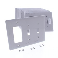 Hubbell NPJ226GY Gray 3-Gang Toggle Decorator Unbreakable Midsize Wallplate 10pc