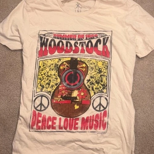 Life Clothing Co Woodstock Summer of 1969 Peace Love Music T-Shirt Cream Mens L - product listing photo