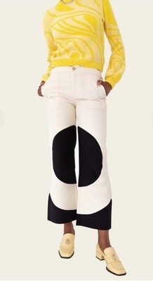 Find Me Now Carter Pants Yin And Yang Pattern Size S Cream Black Retro Punk