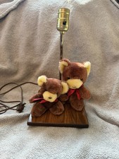 Vintage 80  s ADI Brown Teddy Bears Plush Nursery Table Lamp W/ Wind Up Music Box