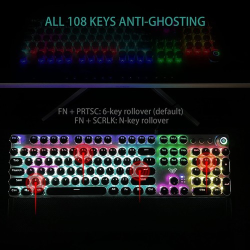 F2088 Typewriter Style Mechanical Gaming Keyboard Blue Switches,Rainbow LED B... - Picture 6 of 8