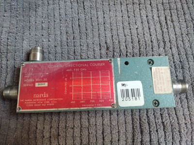 NARDA 3001-20 .456-.95GHz 30db RF N Type Coaxial Directional Coupler #205181-L4