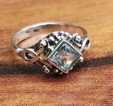 Natural Blue Topaz Ring 925 Sterling Silver Ring, Stackable Birthstone Ring,