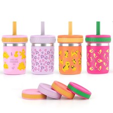 Stainless Steel Cups with Straws and Lids, Spill Resistant Sippy Cup Tumbler ...