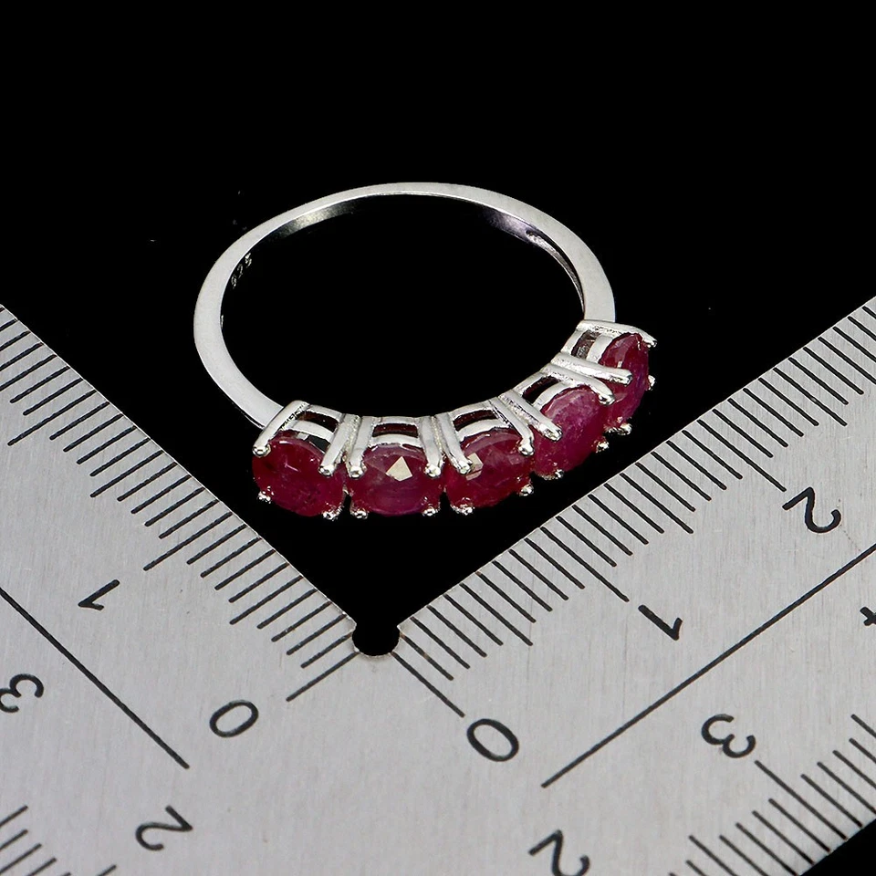 925 Sterling Silver Ring Round Ruby 4mm Natural Gemstone Jewelry Size 7 - Image 3 of 4