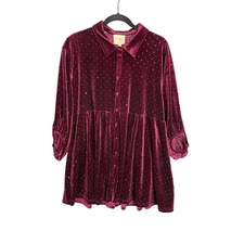 NWT Umgee Oversized Red Velvet Rhinestone Tiered Tent Dress XL Party Glam