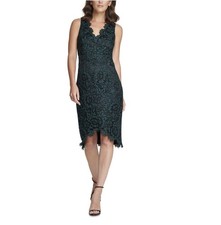 NWT Eliza J Green Black Floral Lace Scalloped V-Neck Sheath Dress - Size 8