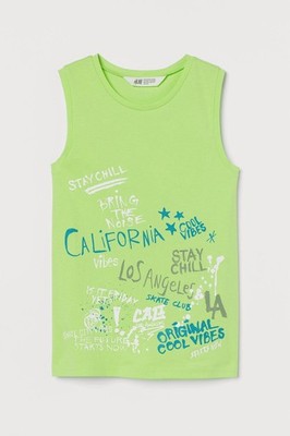 H&M Boys California Graphic Tank Top Green Sleeveless Crew Size 16-18