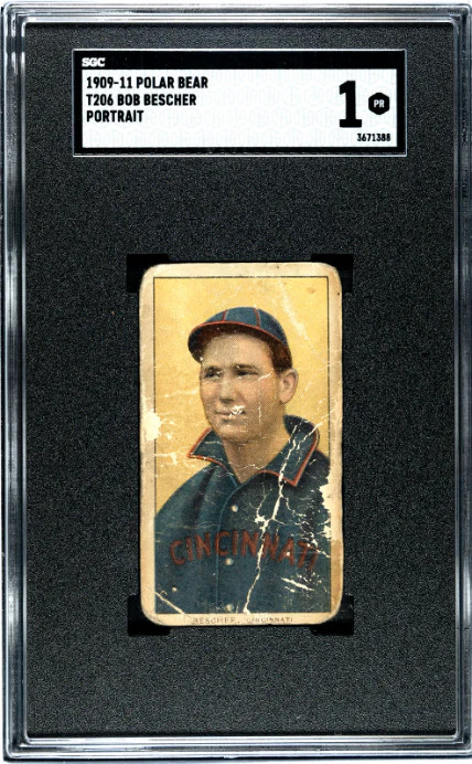 1909 T206 BOB BESCHER NNO POOR POLAR BEAR PORTRAIT SGC 1 CINCINNATI REDS
