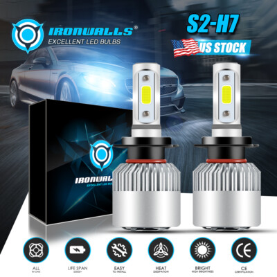 IRONWALLS 2000W 300000LM H7 LED headlight Kit Light Bulbs 6000K White Pair