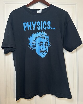 Albert Einstein Gildan L Men's Black T Shirt 100% Cotton Portrait Art Science